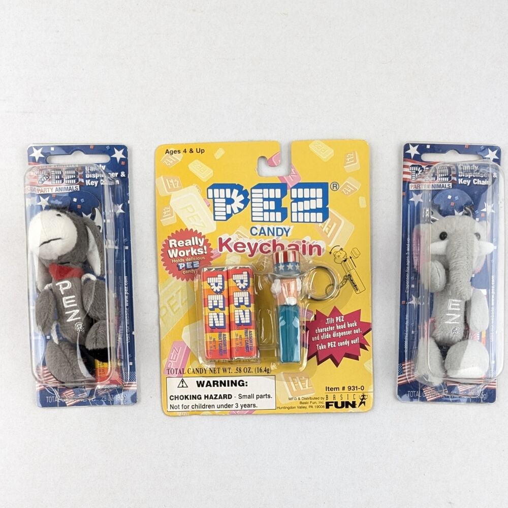 PEZ Political Set – Uncle Sam, GOP Elephant, Democrat Donkey Keychains
